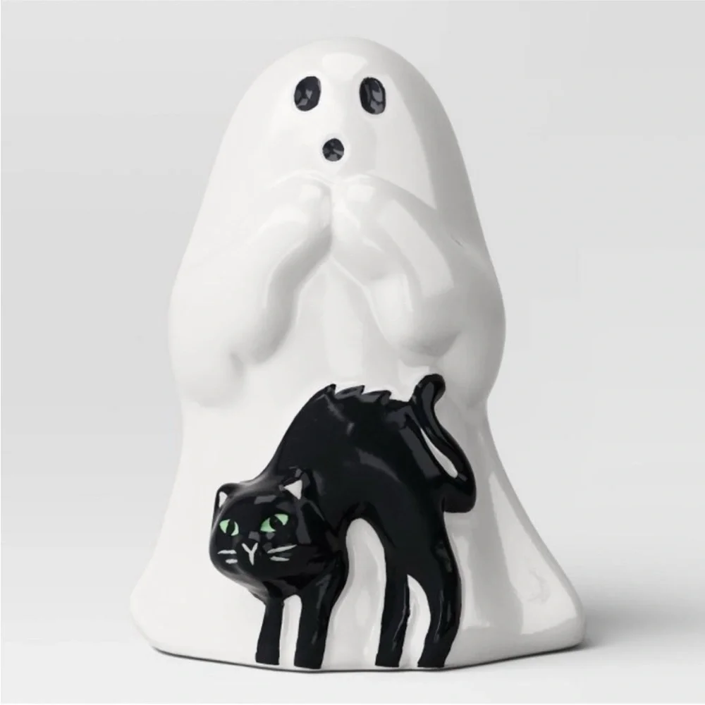 Target Hyde & EEK! Halloween White Ghost with Black Cat Ceramic Figurine